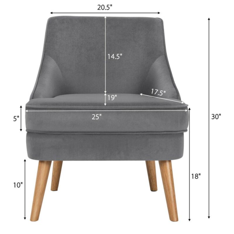 Hivvago Mid Century Velvet Accent Chair with Rubber Wood Legs for Bedroom