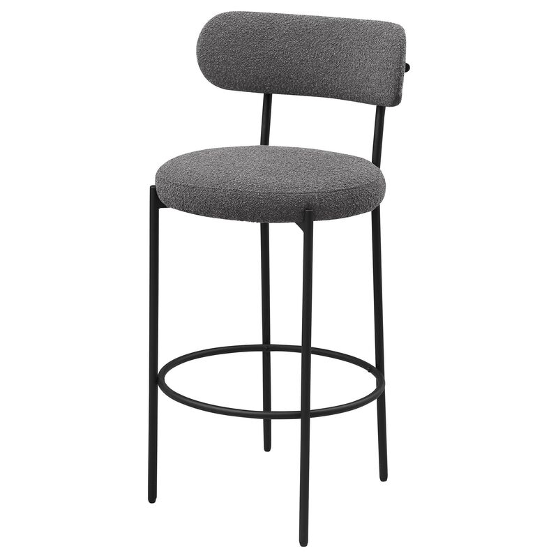 Winona Bar Chair Set of 2, Gray Boucle Fabric, Black Metal 30 Inch - Benzara
