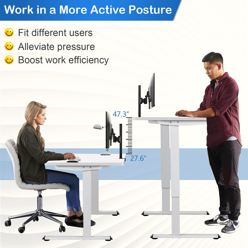 Costway Electric Sit Stand Desk Frame Dual-motor Height-adjustable Standing Desk Base with 3 Memory Positions & Touch Control Panel Home Office Black