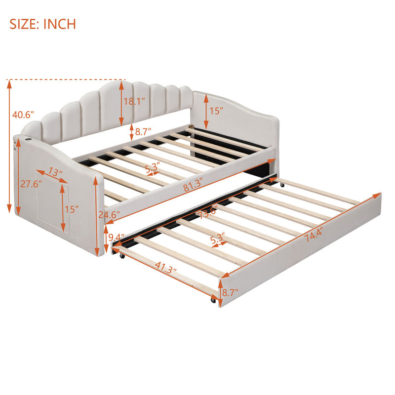 Merax Upholstered Daybed Bed Frame with Trundle