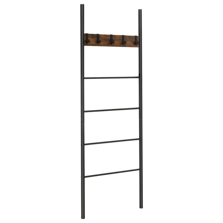 Wall-Leaning Decorative Blanket Holder with 5 Removable Hooks