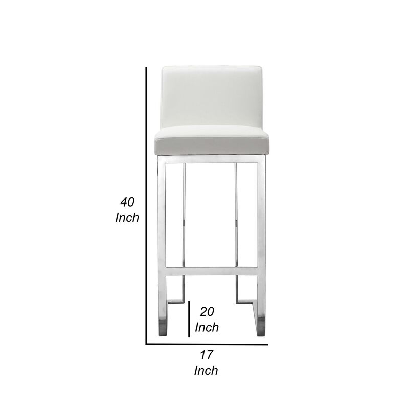 Boly 30 Inch Barstool Chair, White Faux Leather, Cushions, Chrome Steel - Benzara