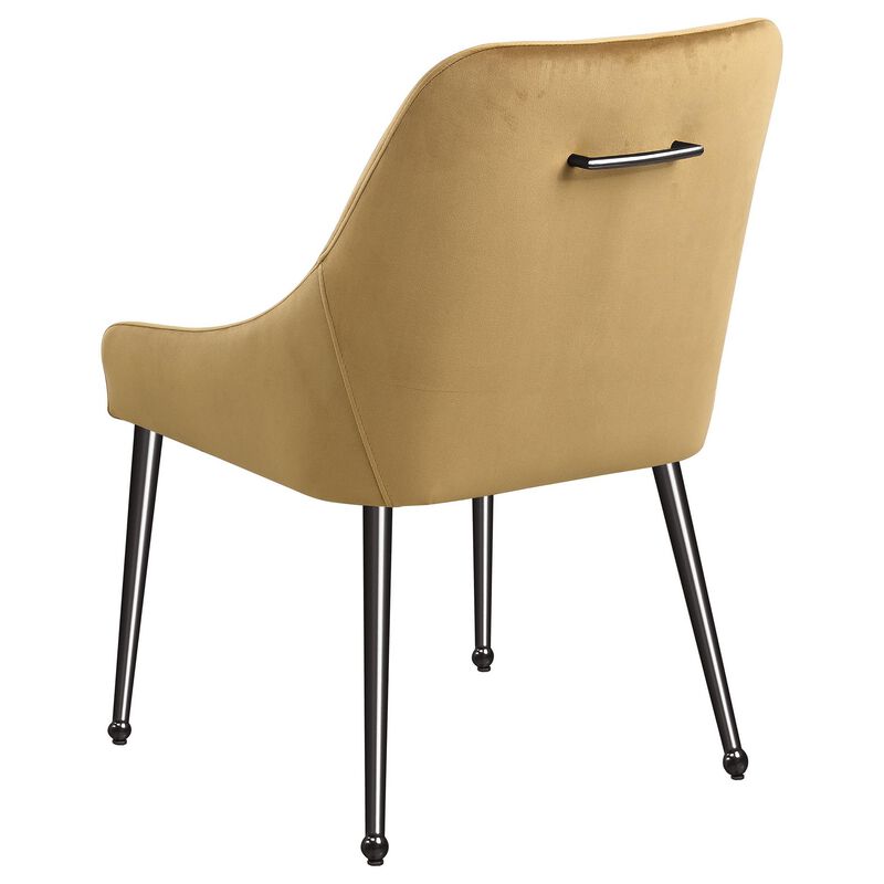 Maya Dining Side Chair Set of 2, Slope Arms, Black Metal, Cognac Brown - Benzara