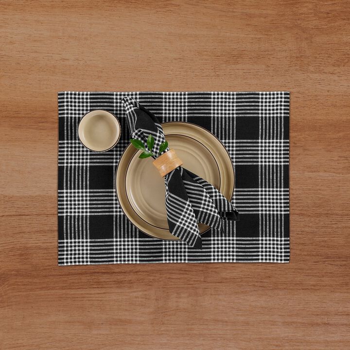 Solino Home 100% Pure Linen 14 x 19 Inch Placemats Set of 4 | Glen Check