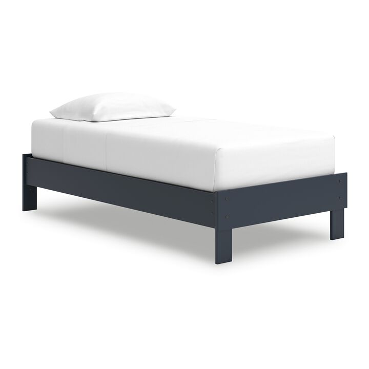 Cian Twin Size Platform Bed, Shaker Style Design, Navy Blue Wood Frame - Benzara
