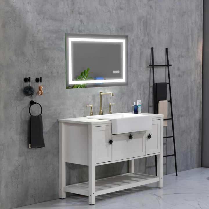 LED Bathroom Mirror with Frontlit and Backlit Wall-Mounted Vanity Mirror with Smart Touch Button for Modern Bathrooms