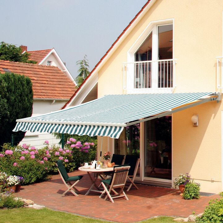 Green and White Shade: 12'x10' Adjustable Manual Retractable Awning