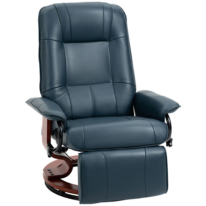 HOMCOM Faux Leather Manual Recliner, Adjustable Swivel Lounge Chair with Footrest, Armrest and Wrapped Wood Base for Living Room, Blue