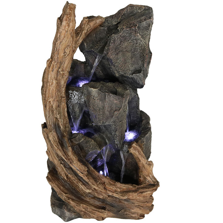Sunnydaze Cascading Mountainside Water Fountain with LED Lights - 35 in
