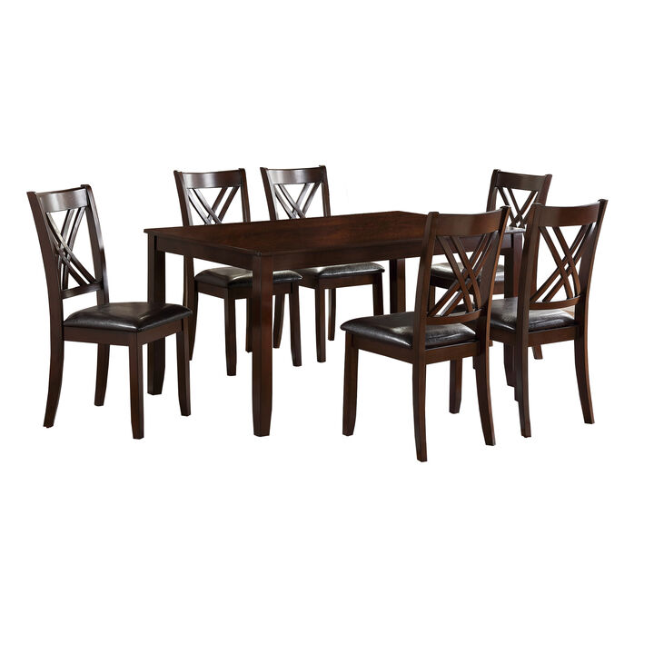 Wooden Dining Set with Chamfered Feet and Cushioned Seat Chairs, Brown - Benzara