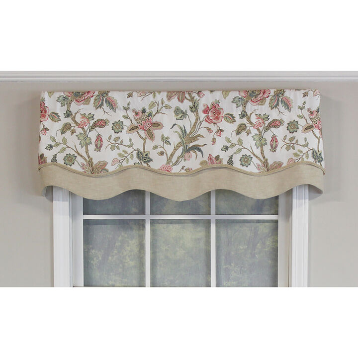 RLF Home Gianna Glory Valance Spa. 3" Rod Pocket, Layered, Trimmed. 50"W X 16"L