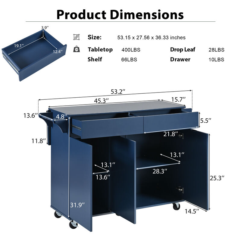 Merax Kitchen Island with Drop Leaf and Spice Rack