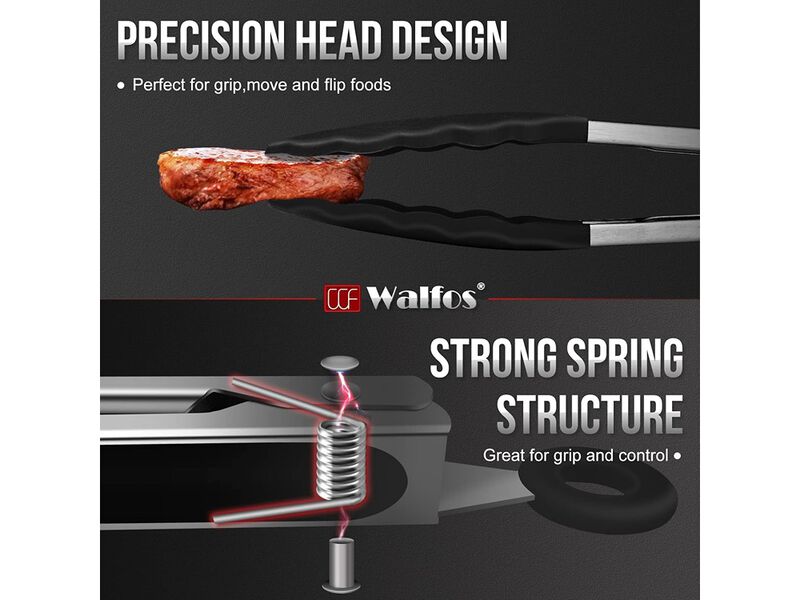 Walfos Kitchen Tongs - Heat Resistant Cooking Tongs Set of 3