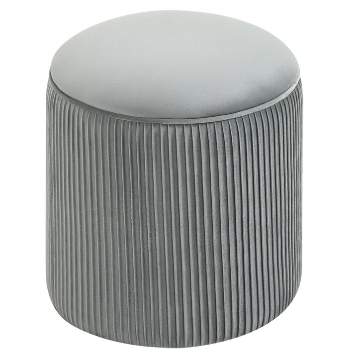 Gray Compact Ottoman: 15" Small Padded Foot Stool with Wrinkle Fabric