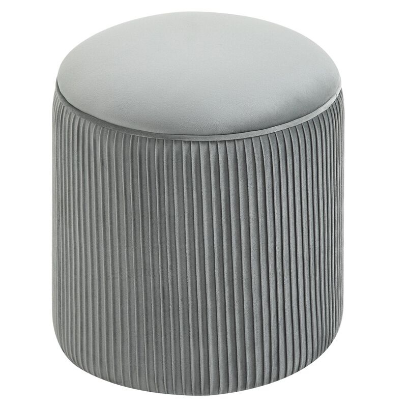 Gray Compact Ottoman: 15" Small Padded Foot Stool with Wrinkle Fabric