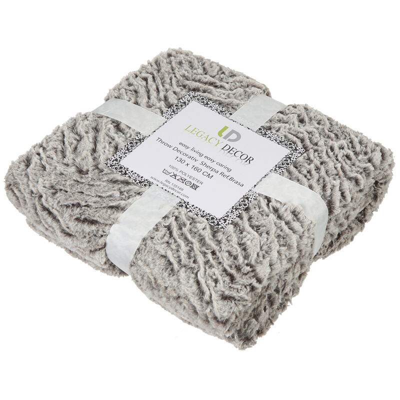 Legacy Decor Luxury Faux Micro Fur Wave Design Ultra Plush and Super Soft Sherpa Fleece Decorative Throw Blanket, Grey 51” x 60”