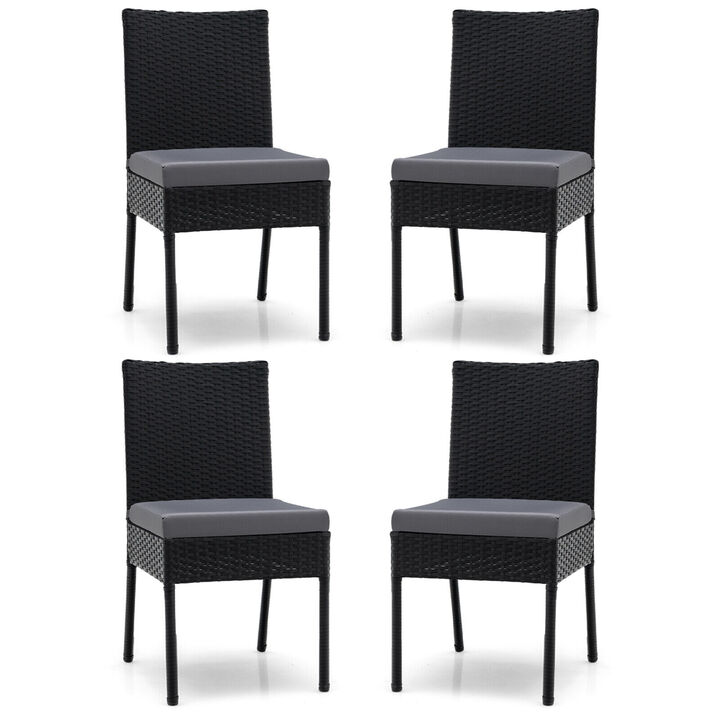 Set of 4 Patio Rattan Wicker Dining Chairs Set with Soft Cushions