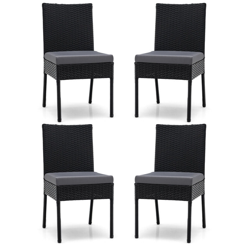 Set of 4 Patio Rattan Wicker Dining Chairs Set with Soft Cushions