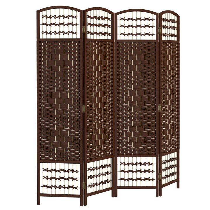 Brown Space Divider: 4-Panel Folding Wave Room Divider