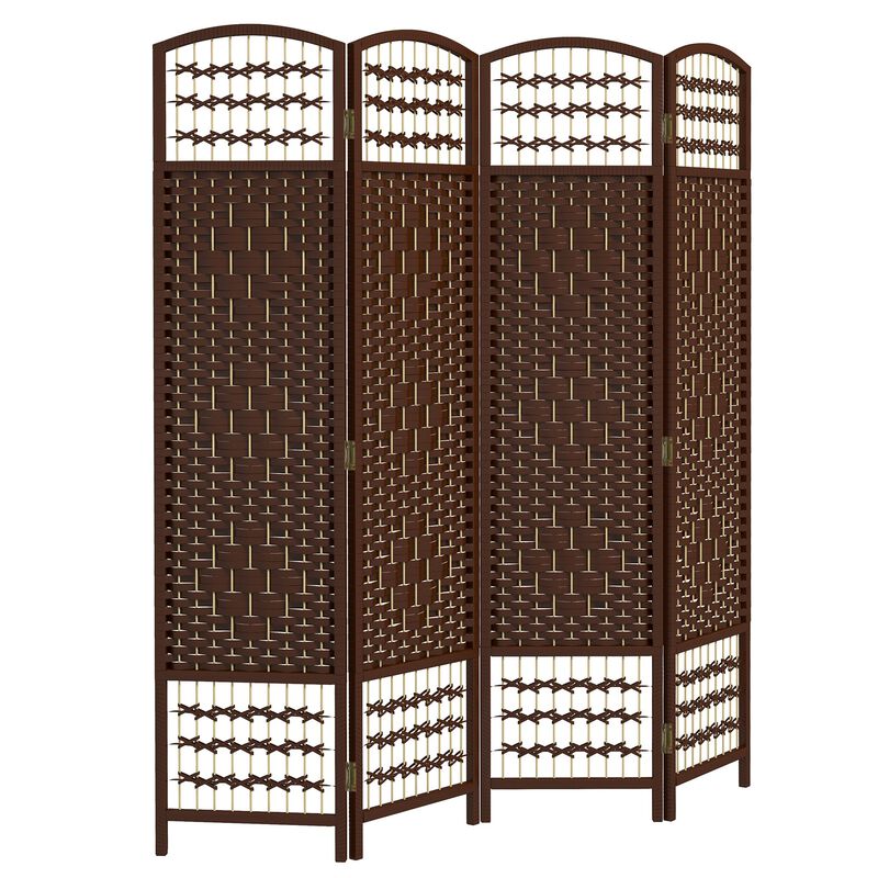 Brown Space Divider: 4-Panel Folding Wave Room Divider
