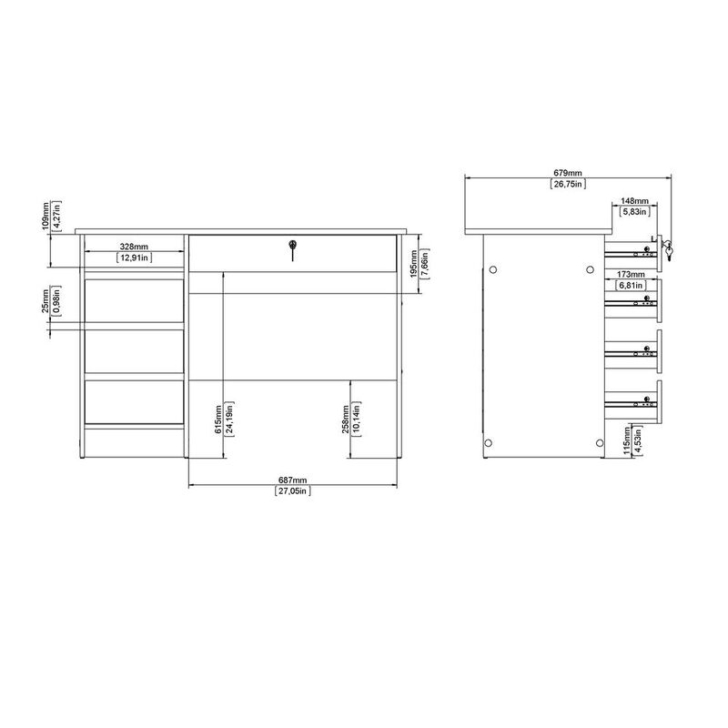Tvilum Wescot Home Office Writing Desk with 4 Drawers and Open Shelf, Jackson Hickory