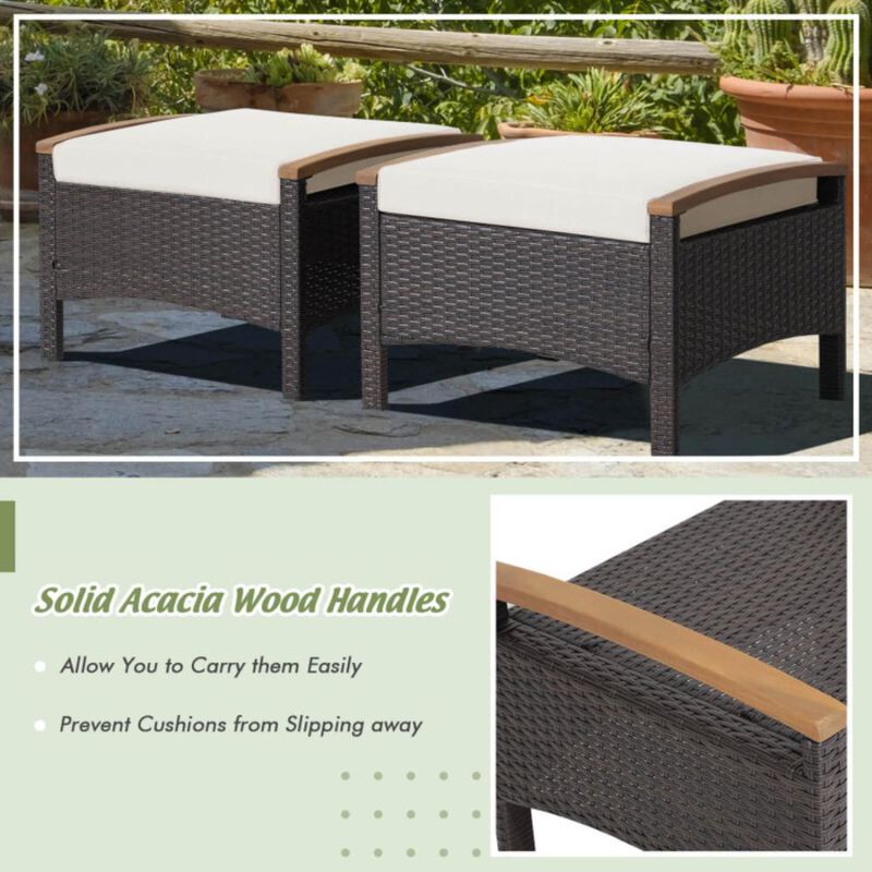 Hivvago Set of 2 Wicker Patio Ottoman Fade-Resistant Foot Rest with Cushion