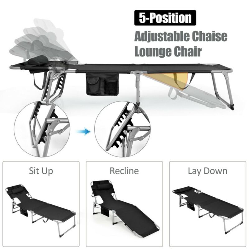 Hivvago Folding Beach Lounge Chair with Pillow for Outdoor