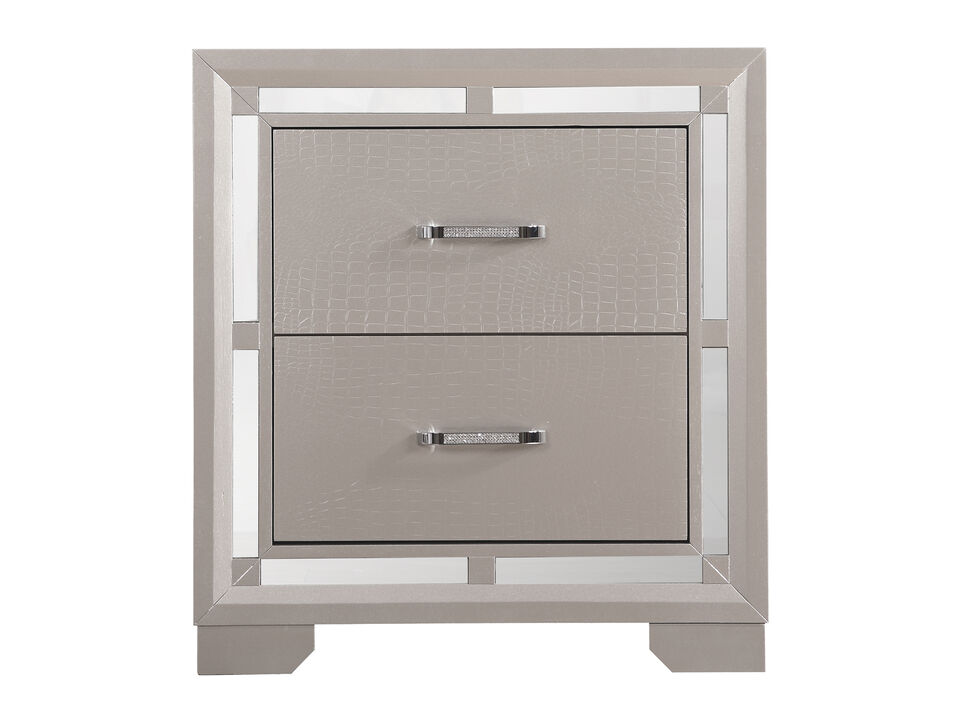 Alana 2-Drawer Silver Champagne Nightstand (28 in. H x 17 in. W x 25 in. D)