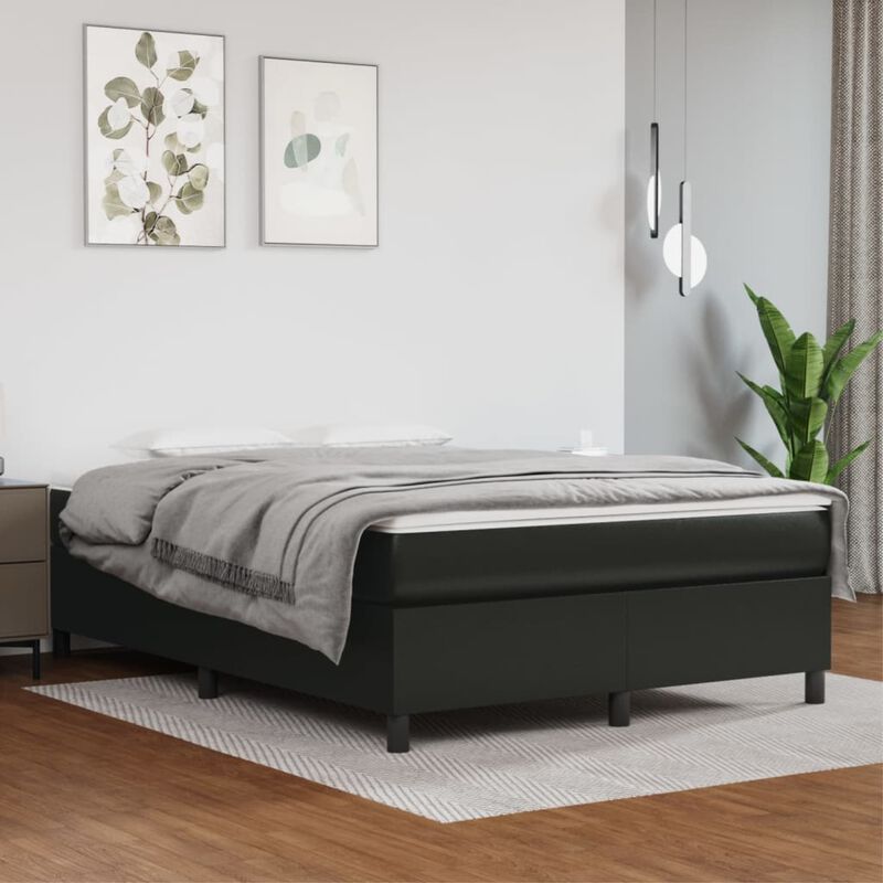 vidaXL Queen Size Box Spring Bed Frame - Faux Leather Upholstery, Plywood and Engineered Wood Construction, Black