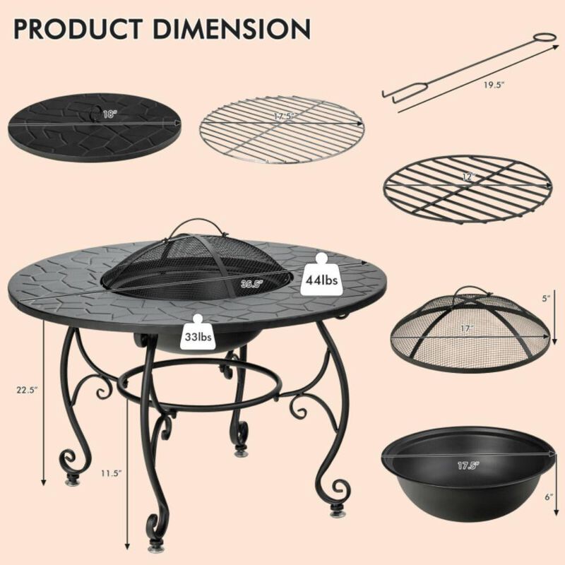 Hivvago 35.5 Feet Patio Fire Pit Dining Table With Cooking BBQ Grate
