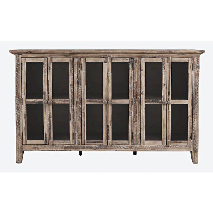 Jofran Rustic Shores 70 Coastal Distressed Acacia Six-Door Accent Cabinet