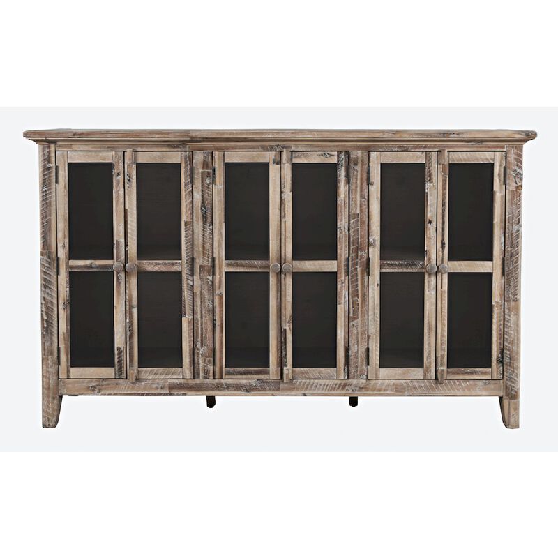 Jofran Rustic Shores 70 Coastal Distressed Acacia Six-Door Accent Cabinet