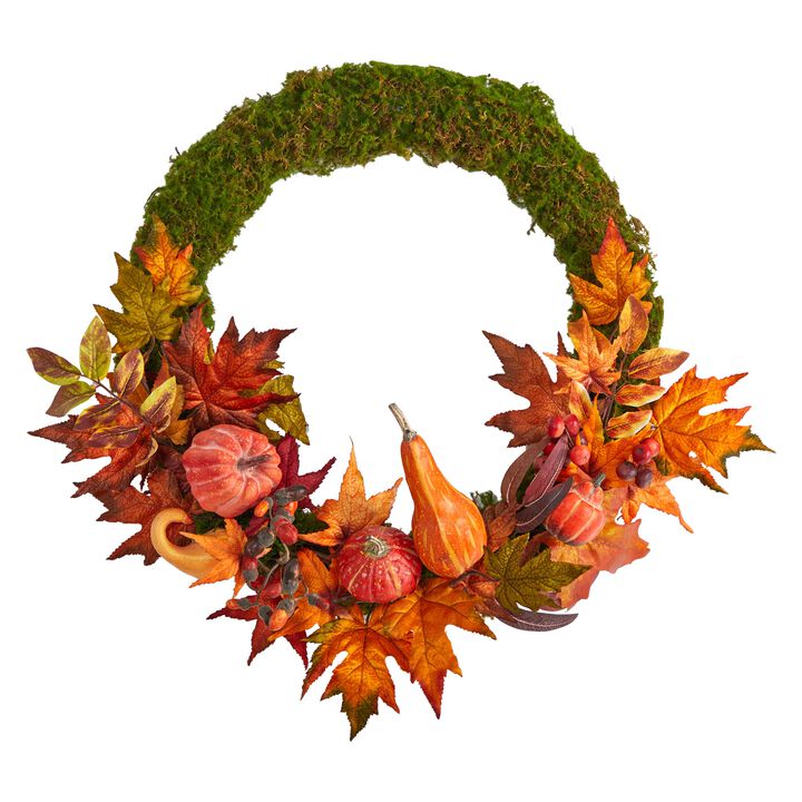 Hivvago 20" Autumn Pumpkin, Gourd and Fall Maple Leaf Artificial Wreath