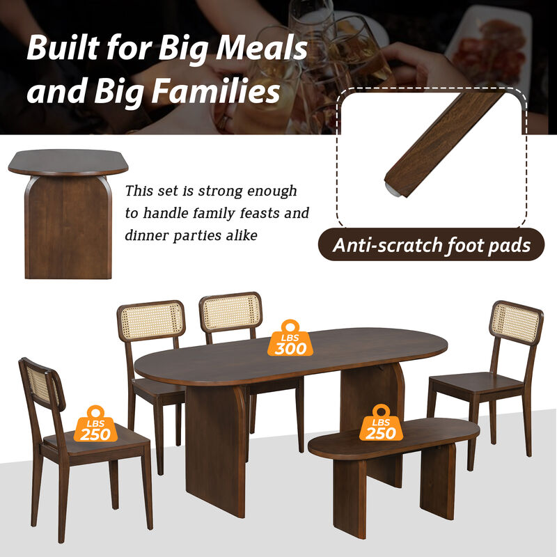Merax 6 Pieces Table Chairs Bench Dining Set