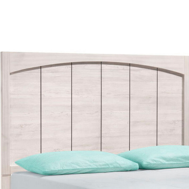 Benjara Vice Queen Size Bed, Panel Headboard Design, Washed Wood, Light Brown and Gray
