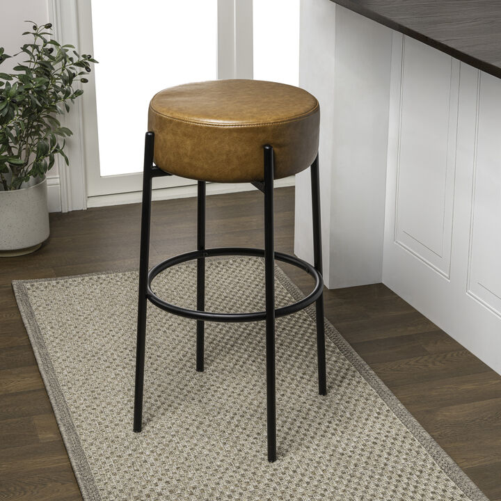 Paola Modern Minimalist Round Backless Metal/Bouclé Cushioned Bar Stool