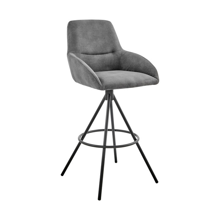 Odessa  Counter Height Bar Stool in Charcoal Fabric and Black Finish