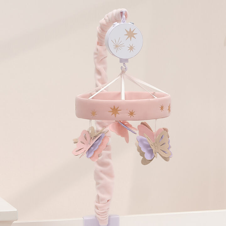Lambs & Ivy Butterfly Dreams Pink/Purple Musical Baby Crib Mobile Soother Toy