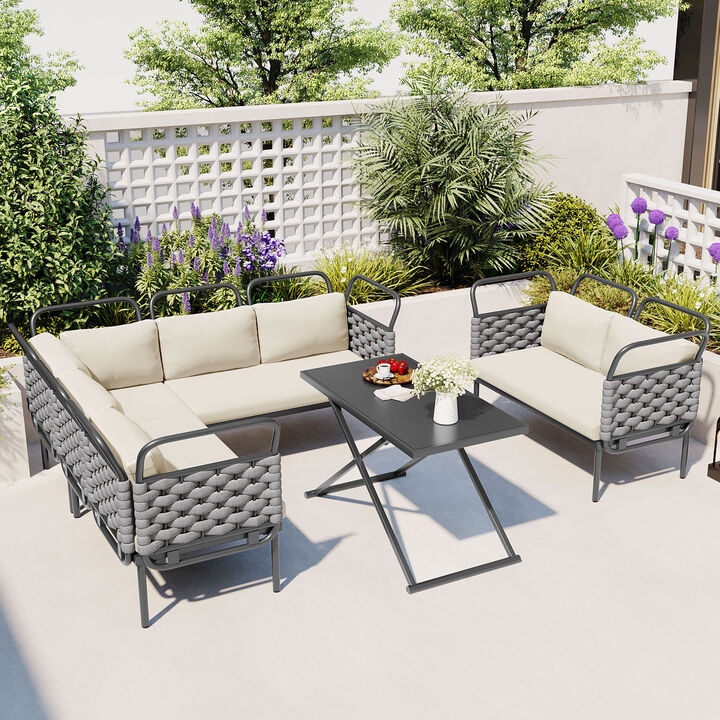 Merax Modern Patio Sectional Sofa Table Set