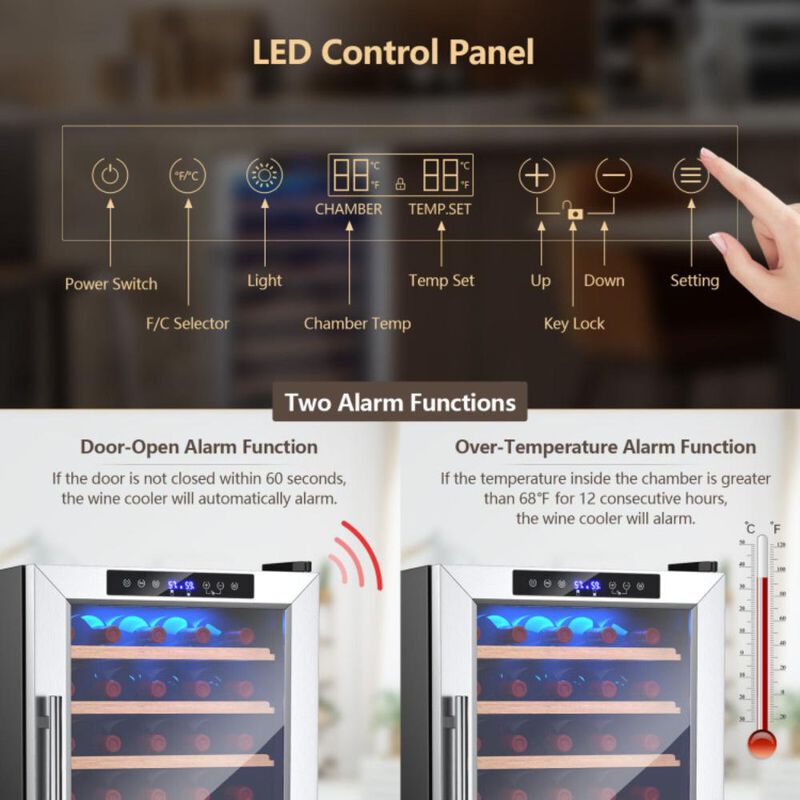 Costway 20 Inch Wine Refrigerator for 33 Bottles and Tempered Glass Door