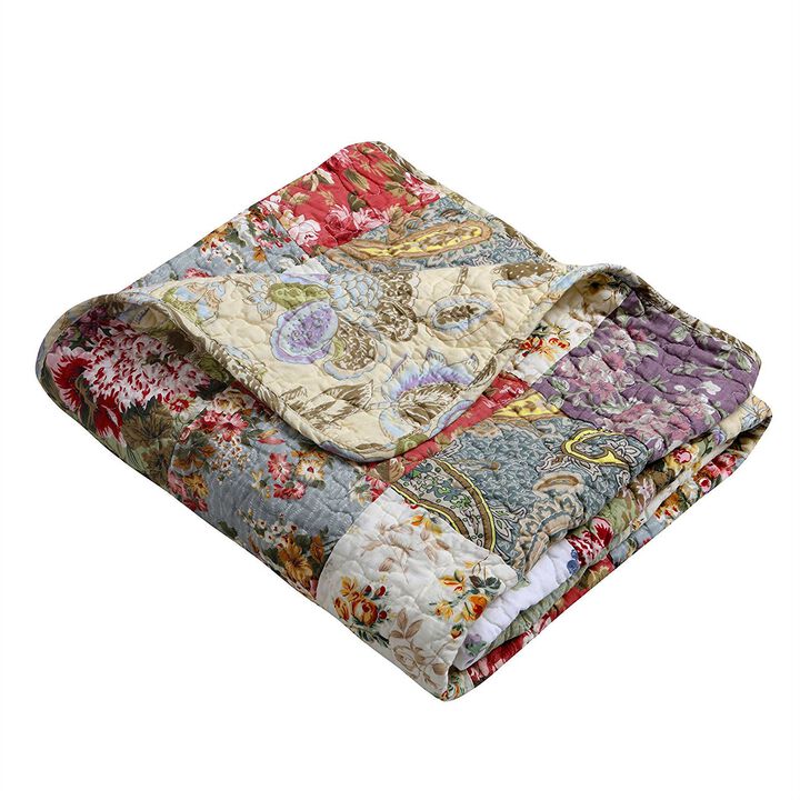 100 Percent Cotton Floral Patchwork Quilt Throw Blanket