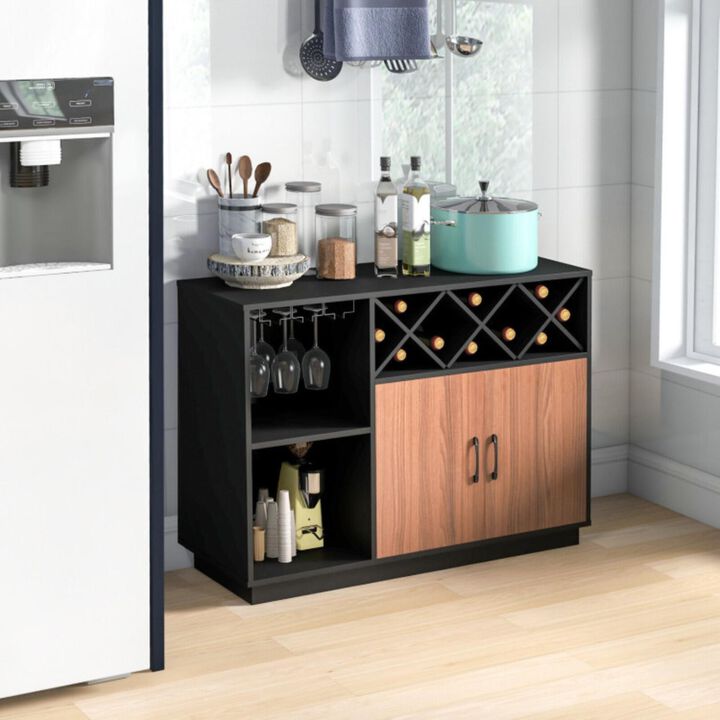 Hivvago Industrial Sideboard Cabinet with Removable Wine Rack and Glass Holder