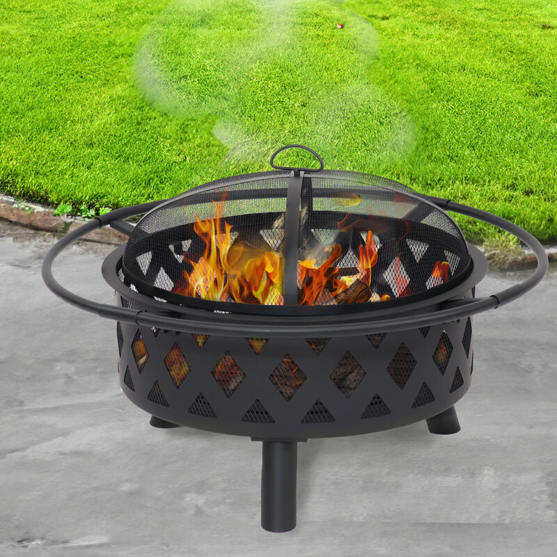 Sunnydaze 30 in Steel Crossweave Fire Pit with Spark Screen - Black
