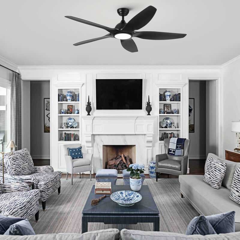 60 In Integrated LED Ceiling Fan Lighting With Black Abs Blade