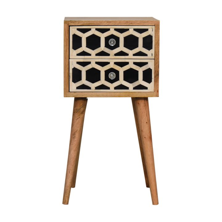 Mini Bone Inlay 2 Drawer Solid Wood NightStand