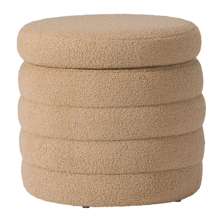 WestinTrends Mid-Century Modern Faux Sherpa Round Storage Ottoman