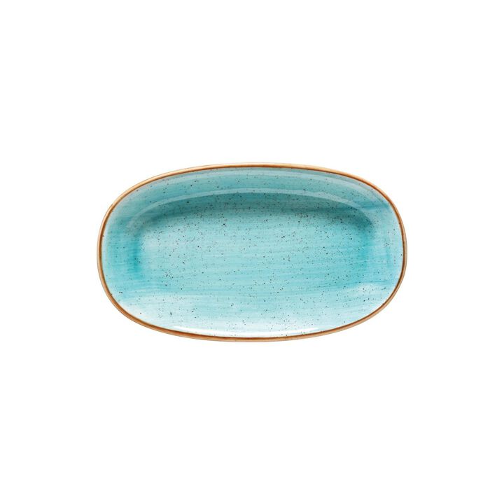 Aqua 13" x 7.5" x h:1.5" Oval Blue Porcelain Platter