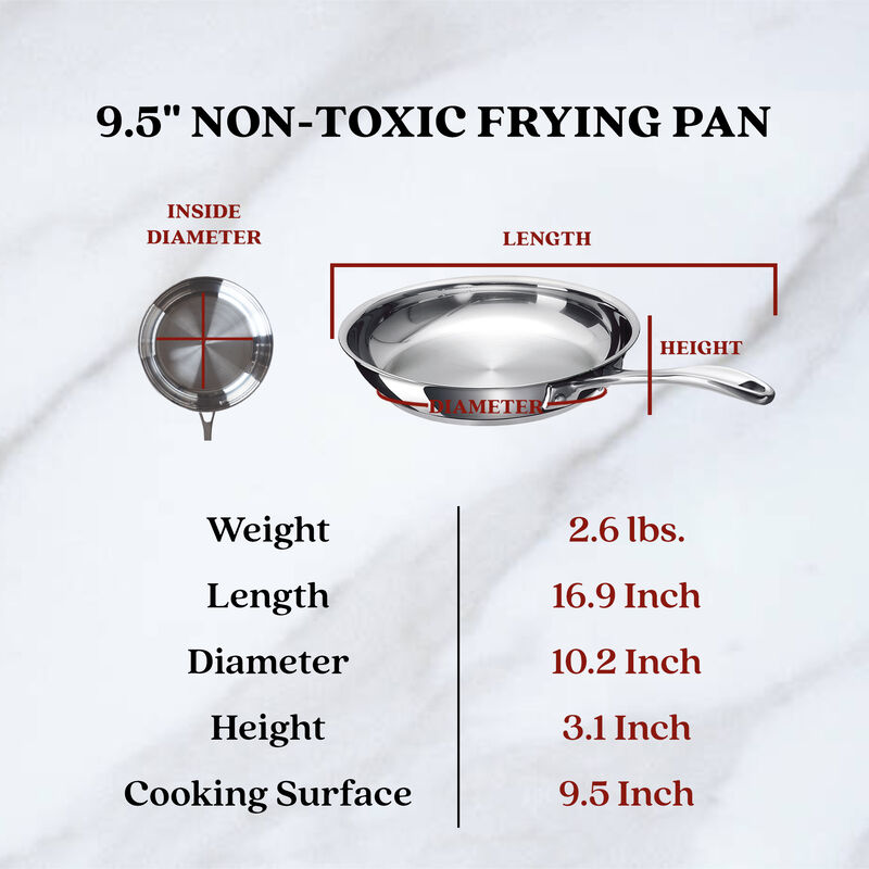 Alva Chef Stainless Steel Frying Pan Skillet - Induction Cookware, Non-Toxic Cookware, Stainless Steel Skillet - 9.5"