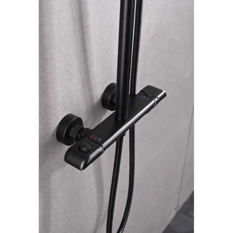 2-Function Thermostatic Rainfall Shower System In Matte Black