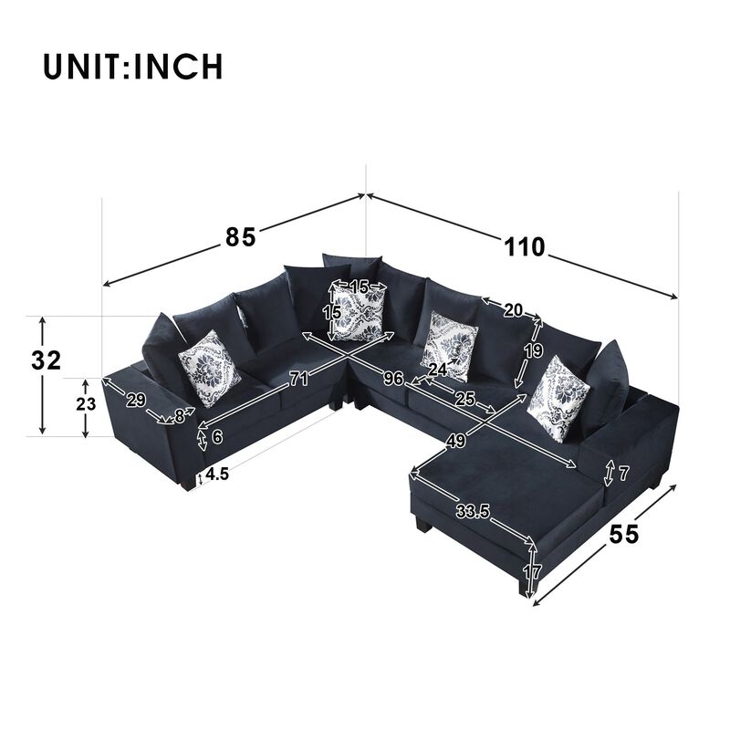 MONDAWE Modern U Shape Sectional Sofa, Velvet Corner Couch with Lots of Pillows Included,Elegant and functional indoor furniture for Living Room, Apartment